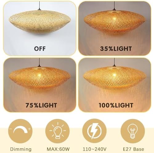 Schindora 40cm Bamboo Straw Hat Pendant Light – Retro E27 Ceiling Fixture