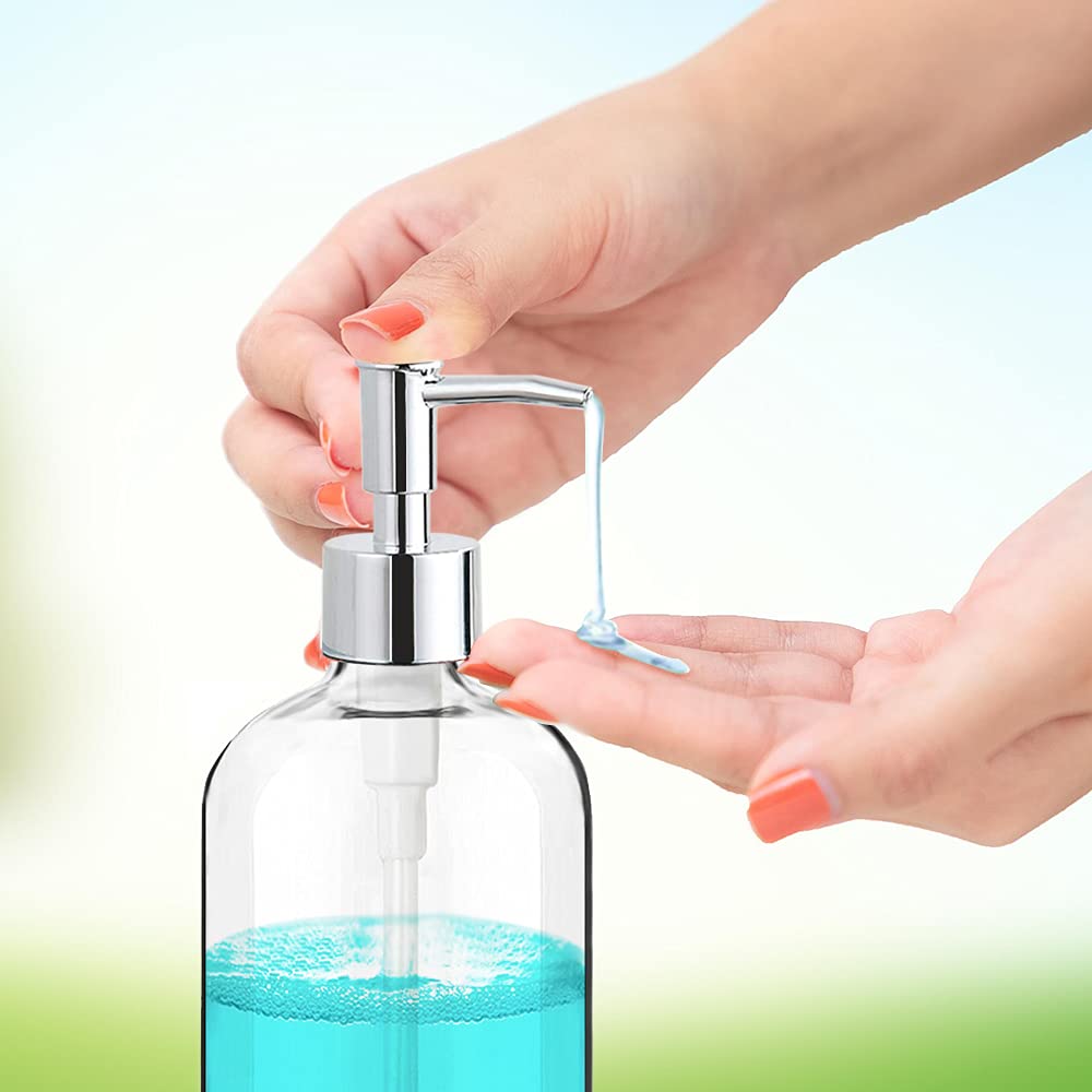 Clear Soap Dispenser with Rust Proof Pump, Waterproof Labels 2 Pack,16 Oz, Plastic Hand Soap Dish Soap Dispenser for Kitchen Bathroom
