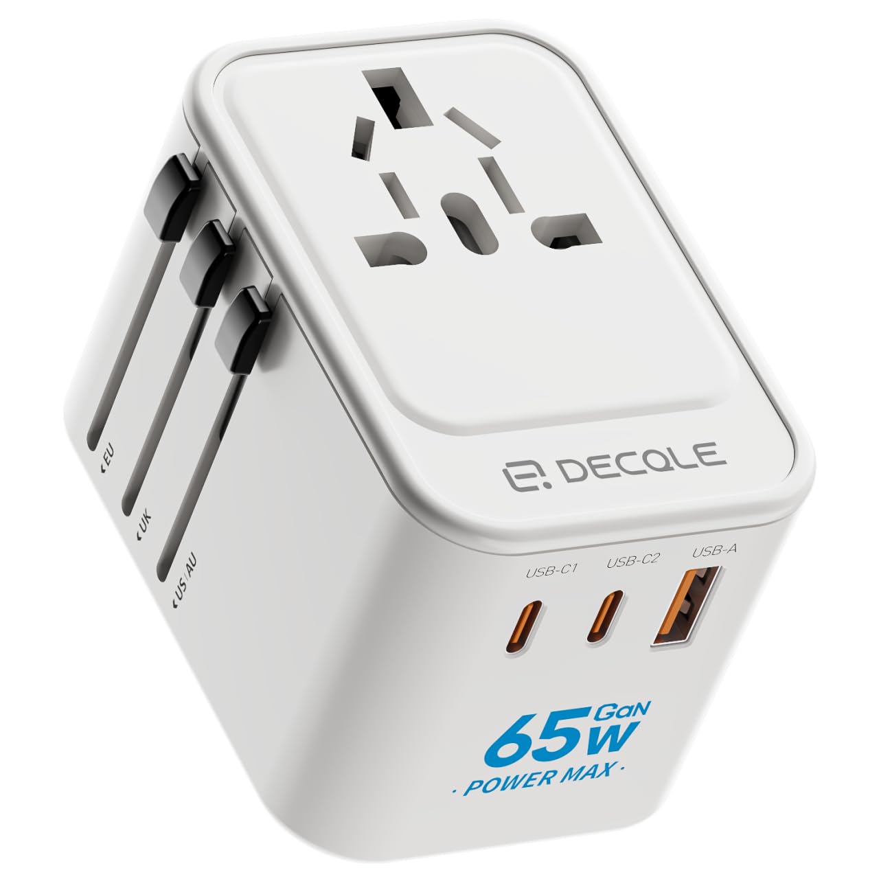 Decqle Universal Travel Adapter - 65W GaN Fast Charger with USB-C