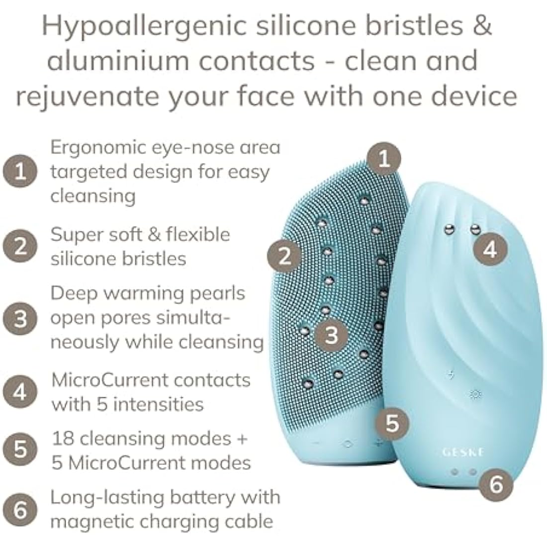 GESKE 8-in-1 Sonic Thermo Facial Brush & MicroCurrent Face-Lifter
