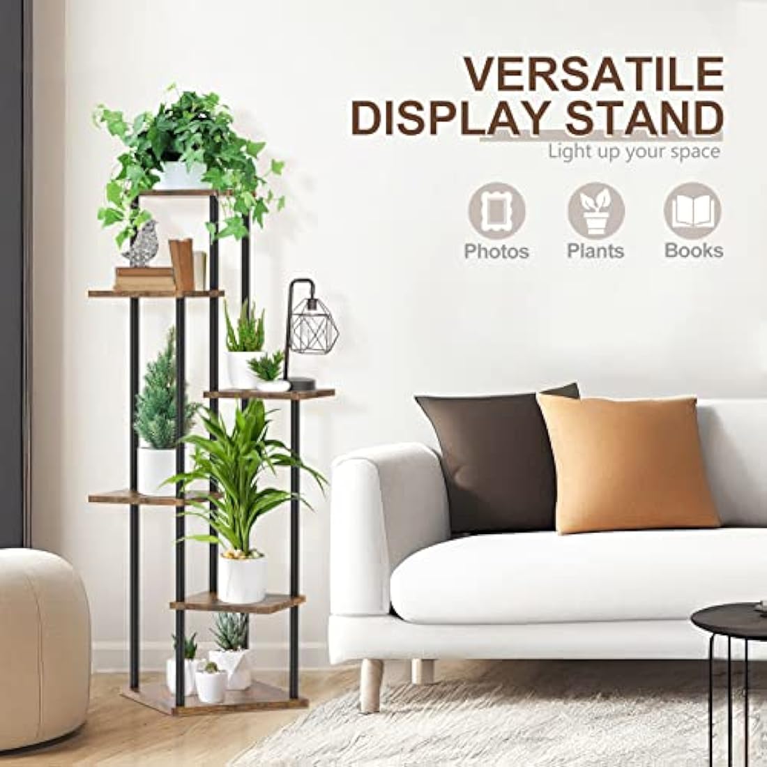 6-Tier Corner Plant Stand – 115cm Metal & Wood Flower Rack