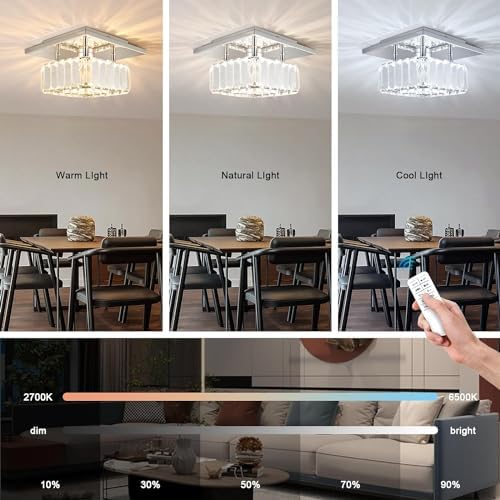 Jolof Store Mini Square Crystal Chandelier – Dimmable LED Ceiling Light