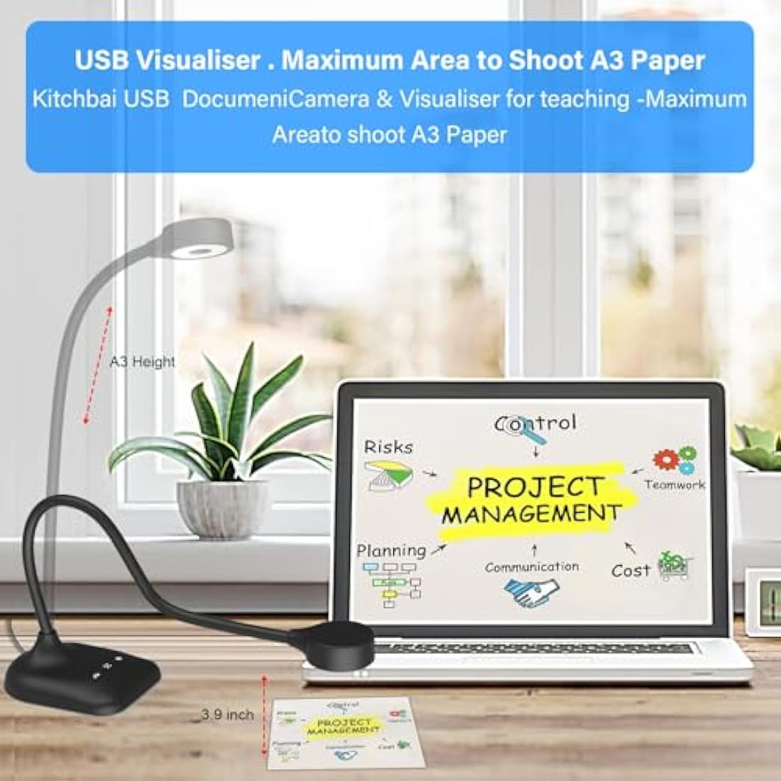 Kitchbai USB Document Camera – HD Visualiser with Auto Focus & LED Light