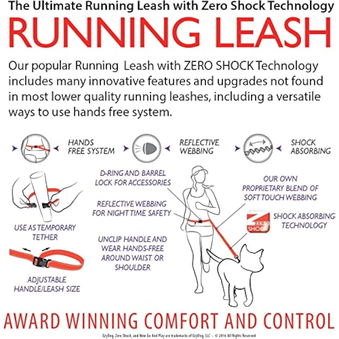 EZYDOG Road Runner Hands-Free Dog Leash – Grey Shock-Absorbing Lead