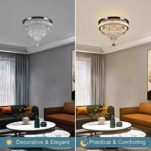 FRIXCHUR 19.7'' Crystal Chandelier - Modern Dimmable LED Flush Mount Light