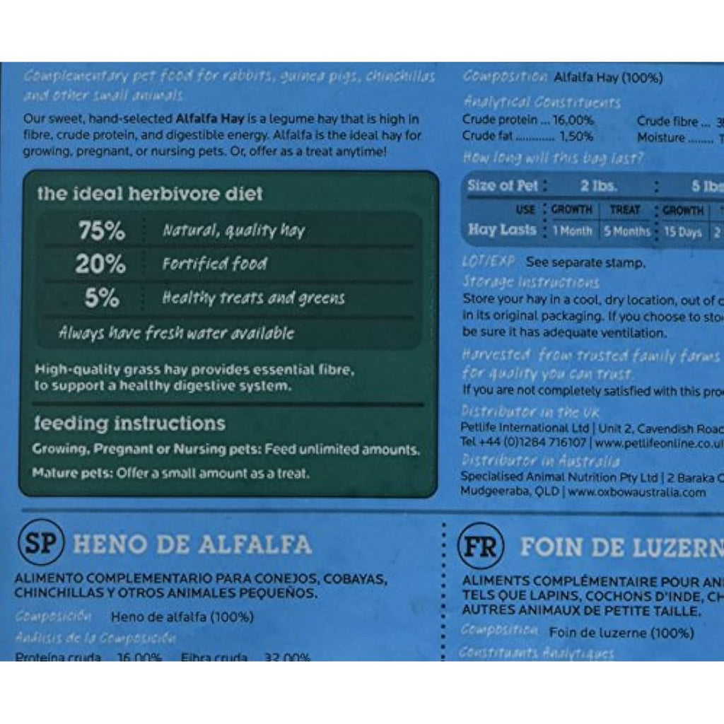 Oxbow Alfalfa Hay – High Protein Small Pet Food for Growth, 425 g