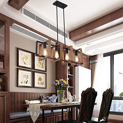 Jolof Store 4-Light Farmhouse Kitchen Island Chandelier – Wood & Black