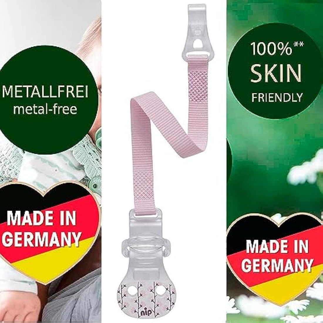 NIP Dummy Strap with Hooks - Set of 2 Pacifier Chains for Dummies with Ring