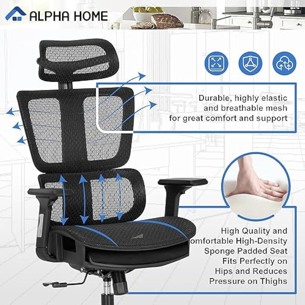 ALPHA HOME Ergonomic Office Chair with Footrest | Mesh High Back Desk Chair