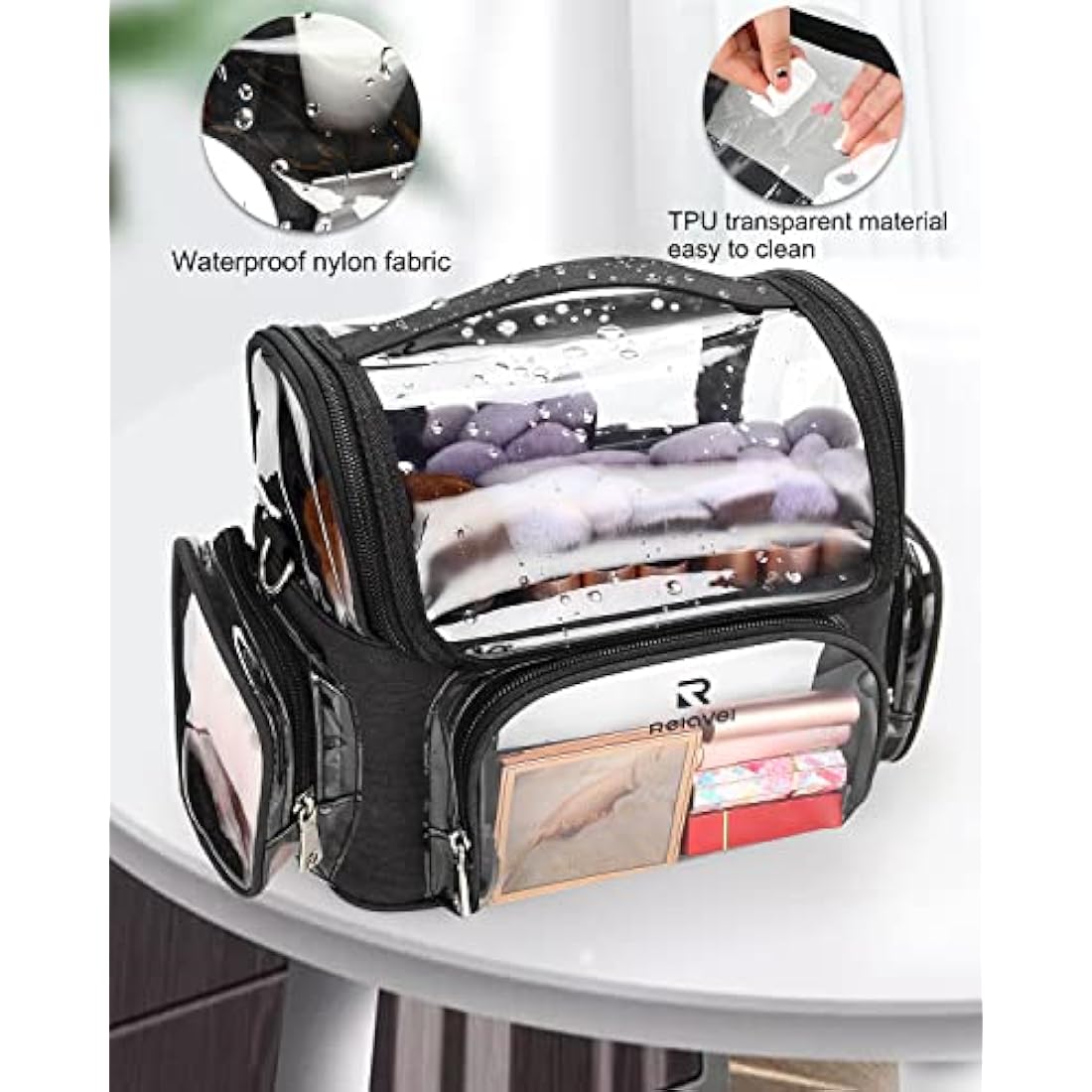Relavel Professional Makeup Brush Case | Clear Waterproof Travel Organizer
