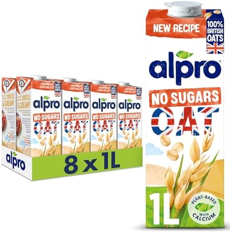 Alpro Oat No Sugars Milk Alternative – Unsweetened Vegan Drink – 8 x 1L