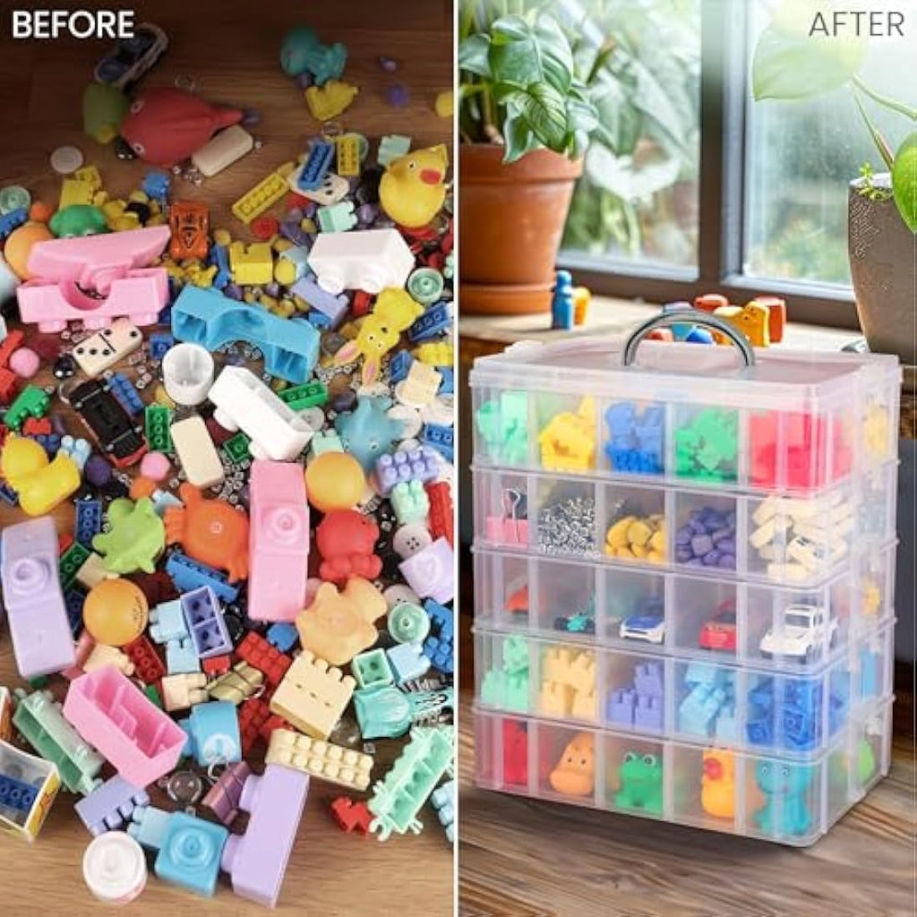 Belle Vous 5-Tier Craft Storage Box | 50-Compartment Plastic Organiser