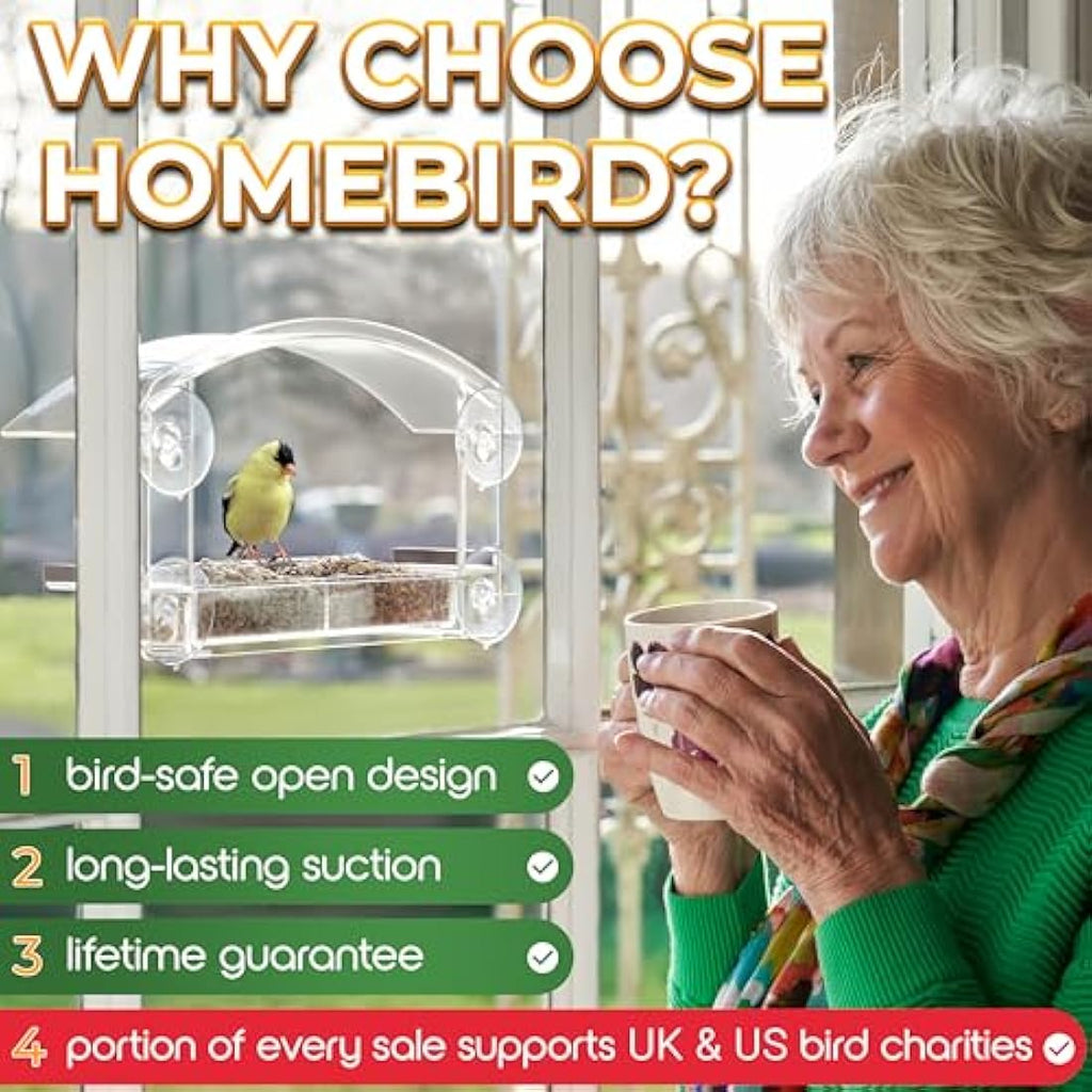 Homebird Window Bird Feeder with Strong Suction Cups and Removable Tray