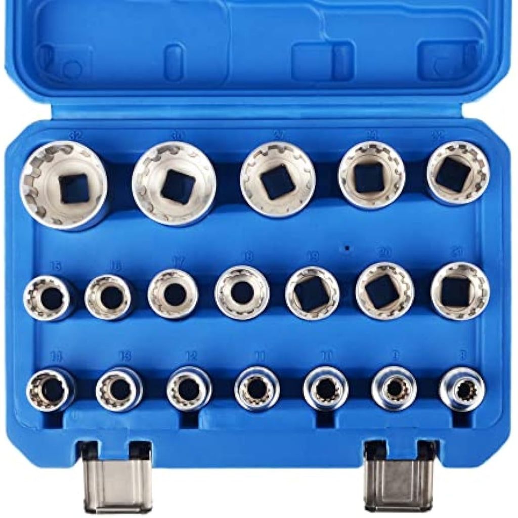DAYUAN 19pc Spline Socket Set - 1/2" Drive Universal Metric 8-32mm Cr-V