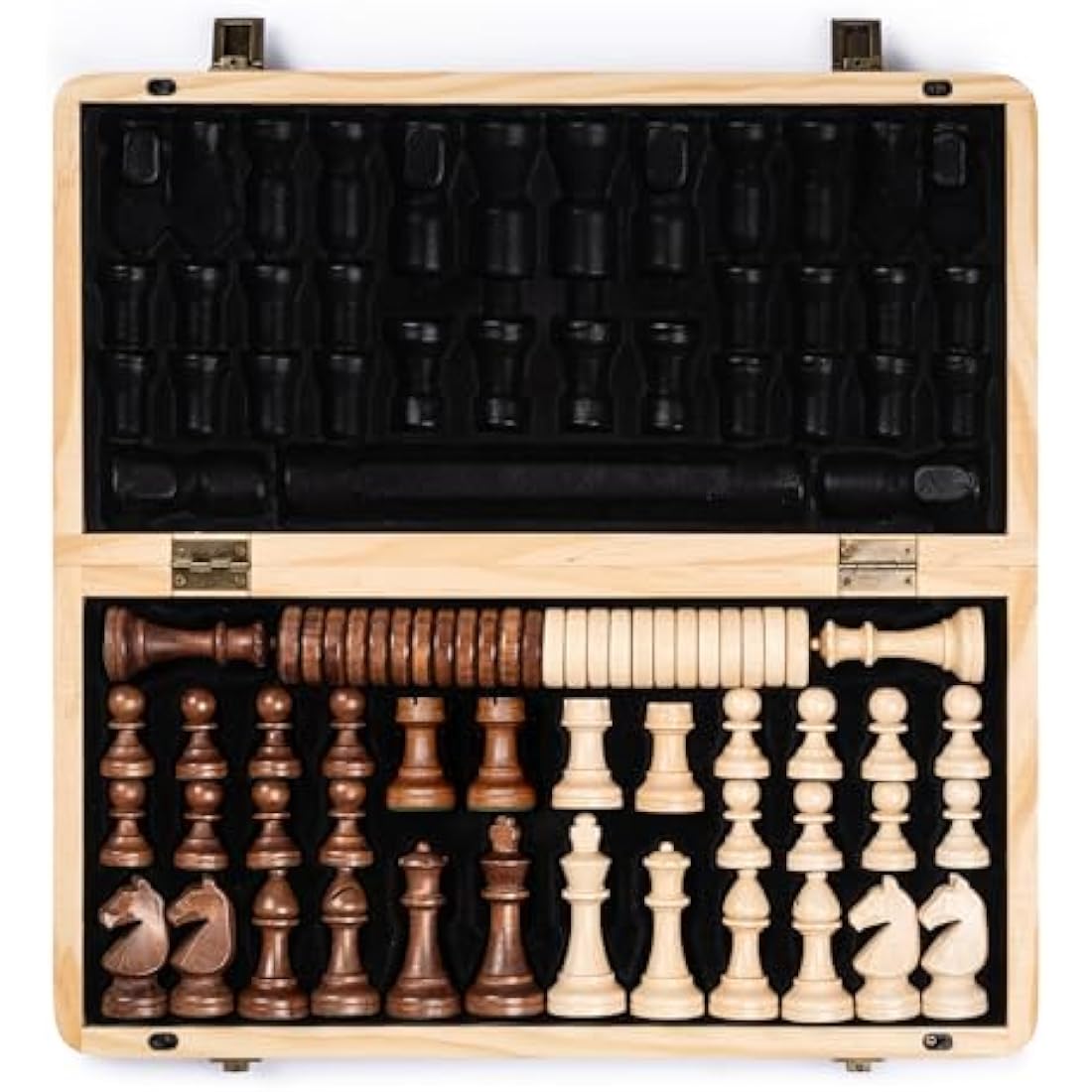 A&A 15" Magnetic Wooden Chess Set | Folding Board with Staunton Pieces