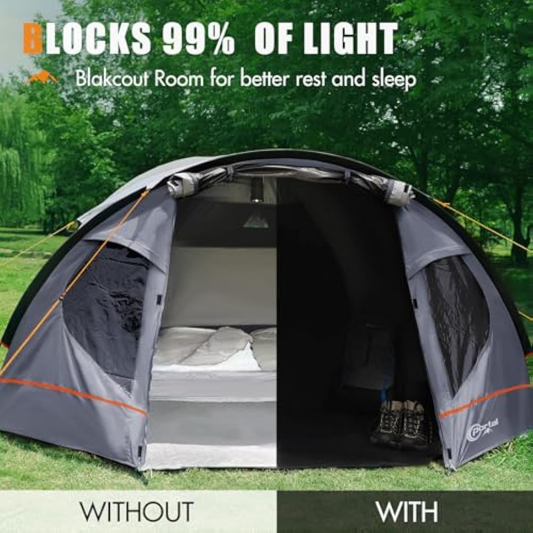 Portal 4-Person Blackout Tent | 4000mm Waterproof Dome with Porch