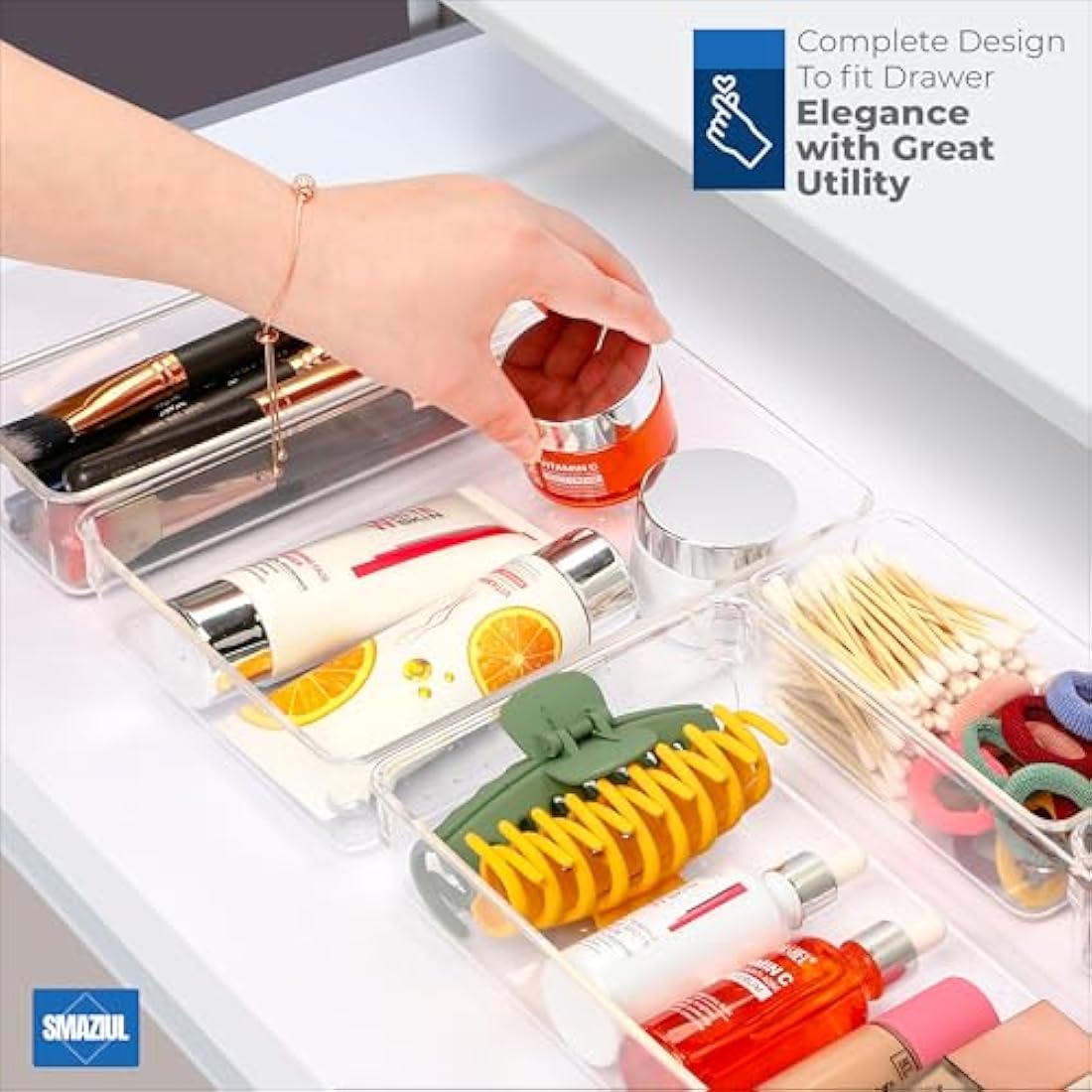 SMAZIUL 14 Pcs Clear Acrylic Drawer Organiser Set | 4 Sizes