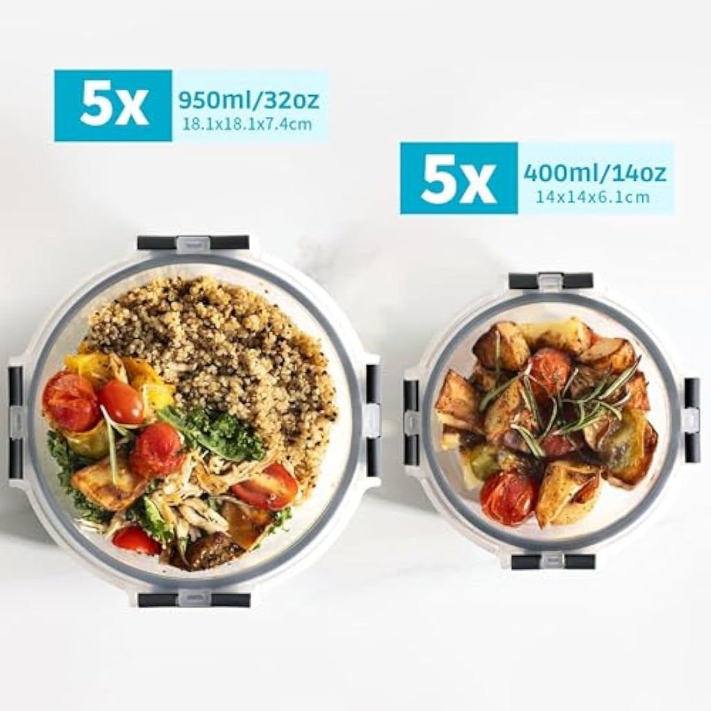 Igluu Glass Meal Prep Containers - 10 Pack Round Borosilicate Glass