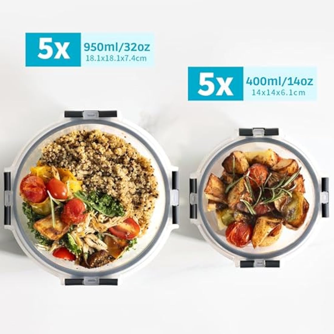 Igluu Glass Meal Prep Containers - 10 Pack Round Borosilicate Glass