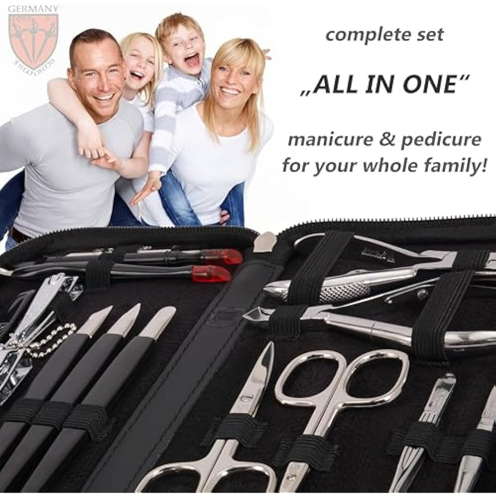 3 Swords Germany 16-Piece Manicure & Pedicure Kit | Black Leather Case