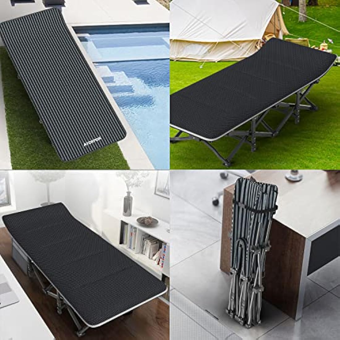 ATORPOK Folding Camping Cot with Cushion – Heavy Duty 450lbs Bed