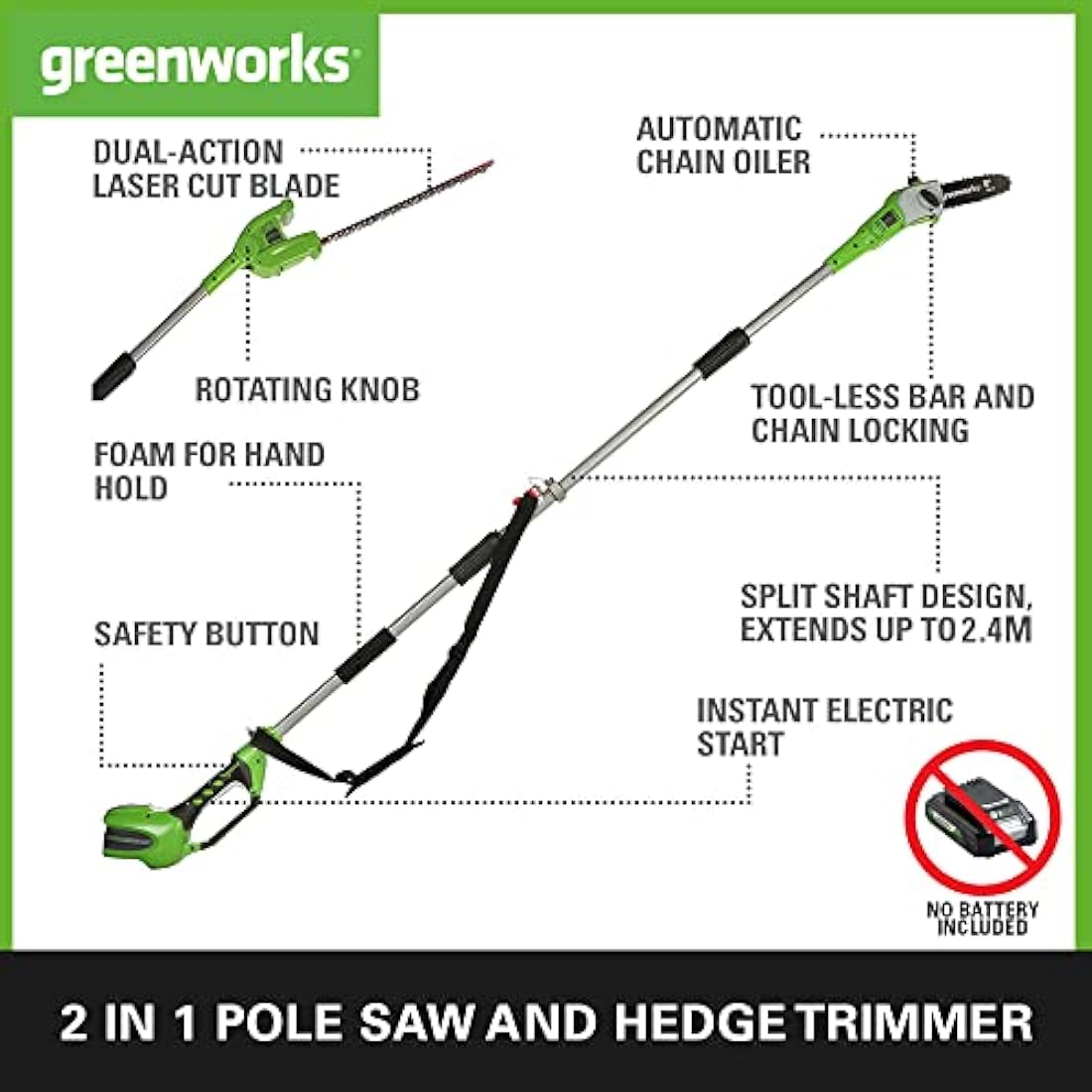 Greenworks 40V Cordless 2-in-1 Pole Saw & Hedge Trimmer – Tool Only