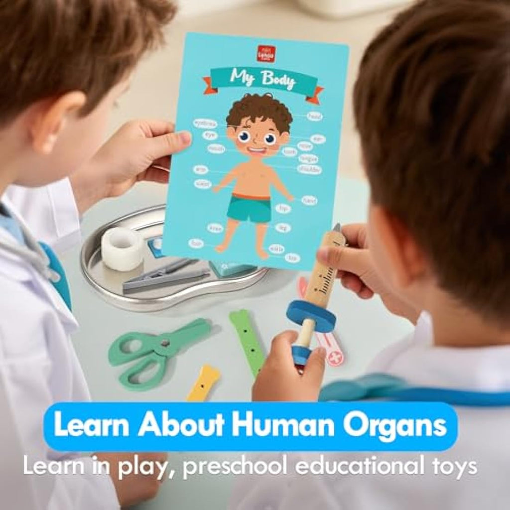 Lehoo Castle Kids Doctor Kit – 36pc Wooden Pretend Play Medical Set