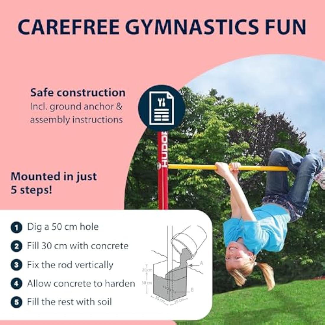 HUDORA Fabian Gymnastics Bar – Height-Adjustable Outdoor Fitness Bar
