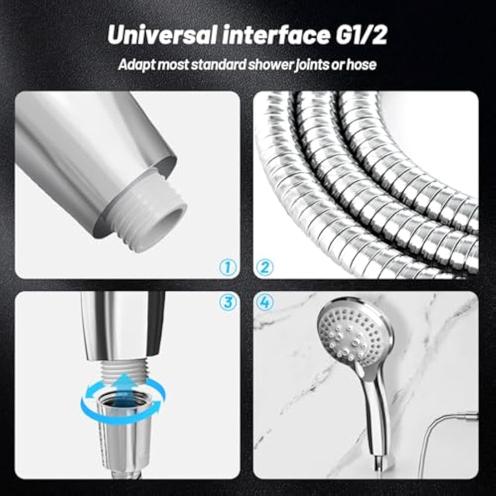 VEHHE Pressure Boosting Shower Head | 5 Modes with 1.5m Chrome Hose