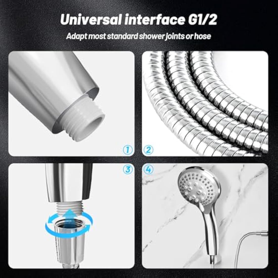 VEHHE Pressure Boosting Shower Head | 5 Modes with 1.5m Chrome Hose
