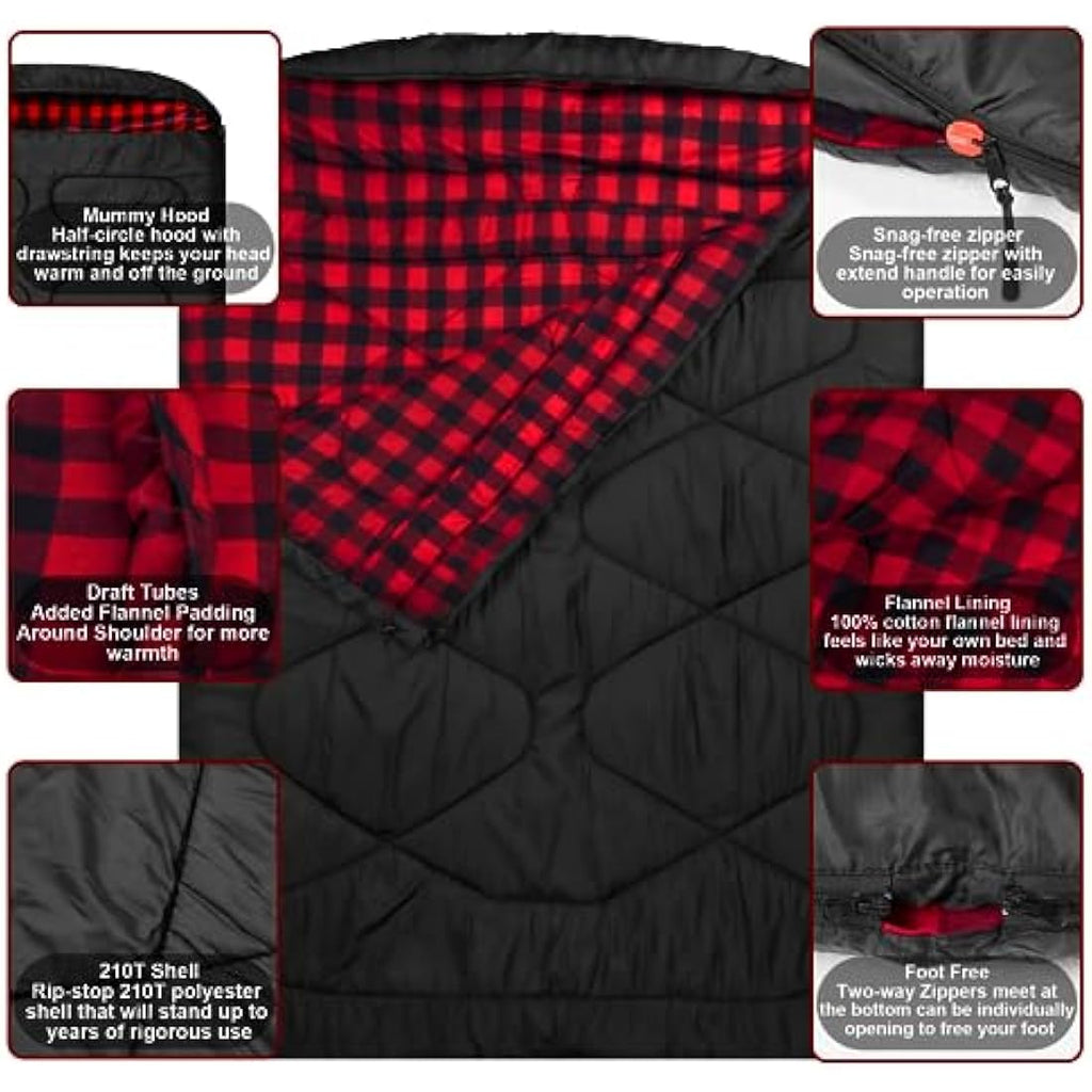 Mcota Double Sleeping Bag | Cotton Flannel Queen Size for Winter Camping