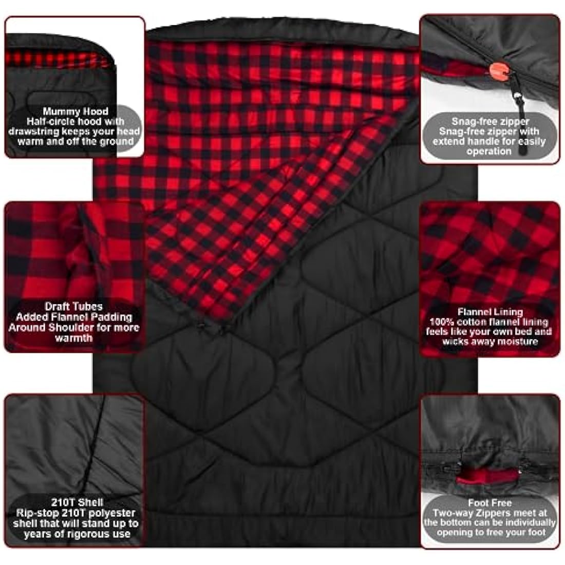 Mcota Double Sleeping Bag | Cotton Flannel Queen Size for Winter Camping