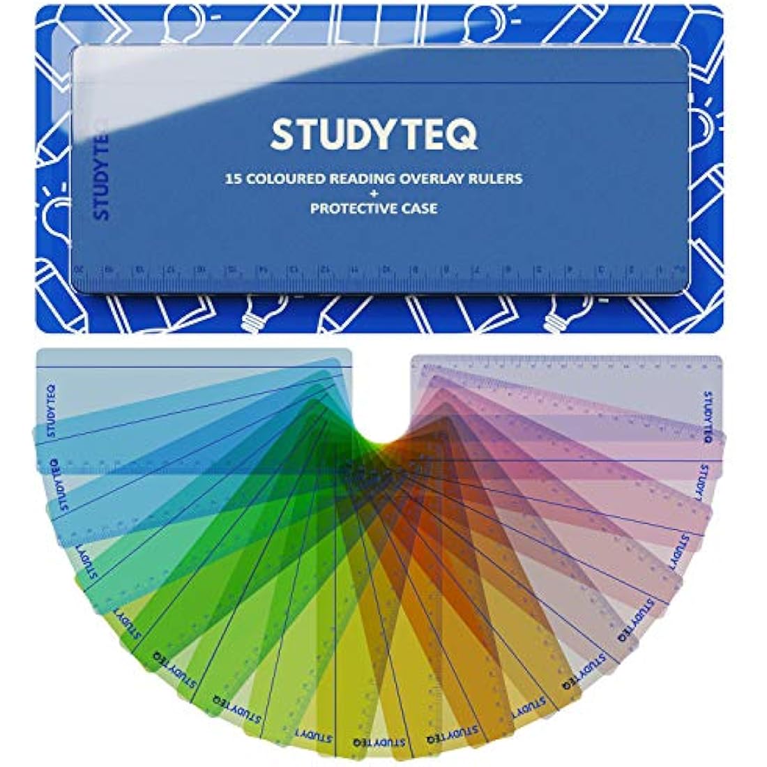 Studyteq 15-Pack Dyslexia Reading Overlays & Rulers with Case