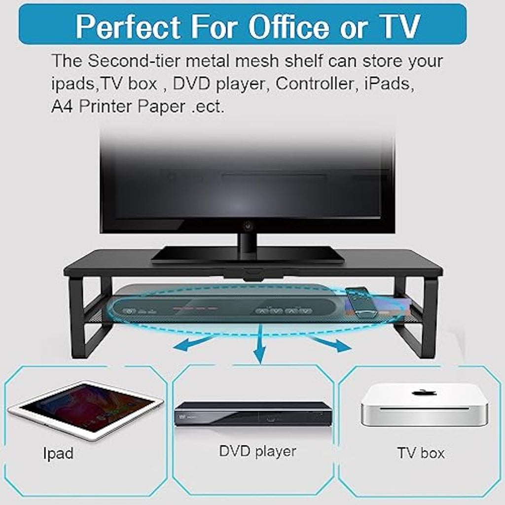 Doowiit 2-Tier Monitor Stand Riser with Drawer and Cable Management - Black