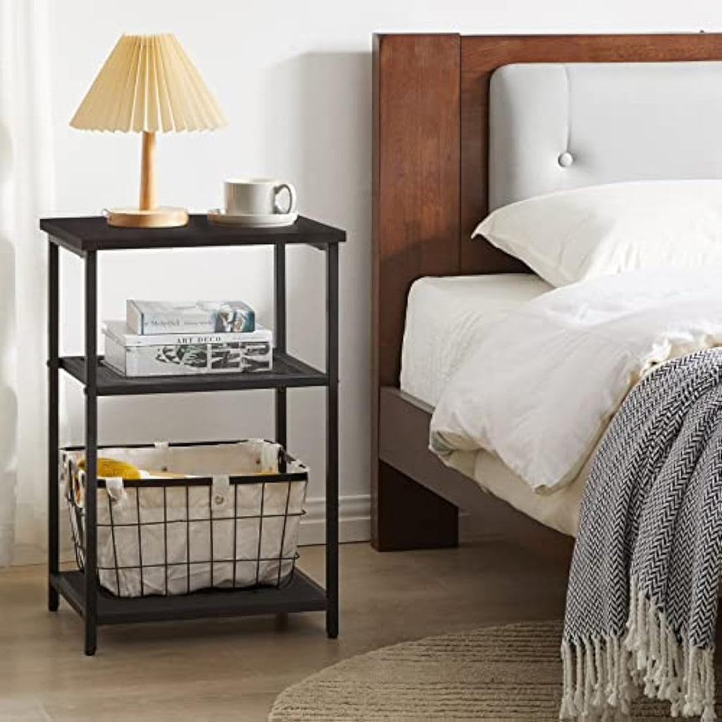 IBUYKE 3-Tier Industrial Side Table | Metal & Wood End Table Nightstand
