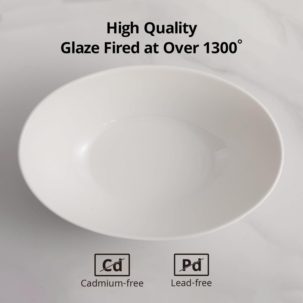 LIFVER 36oz White Porcelain Salad Bowls - Set of 4 Oval Serving Bowls