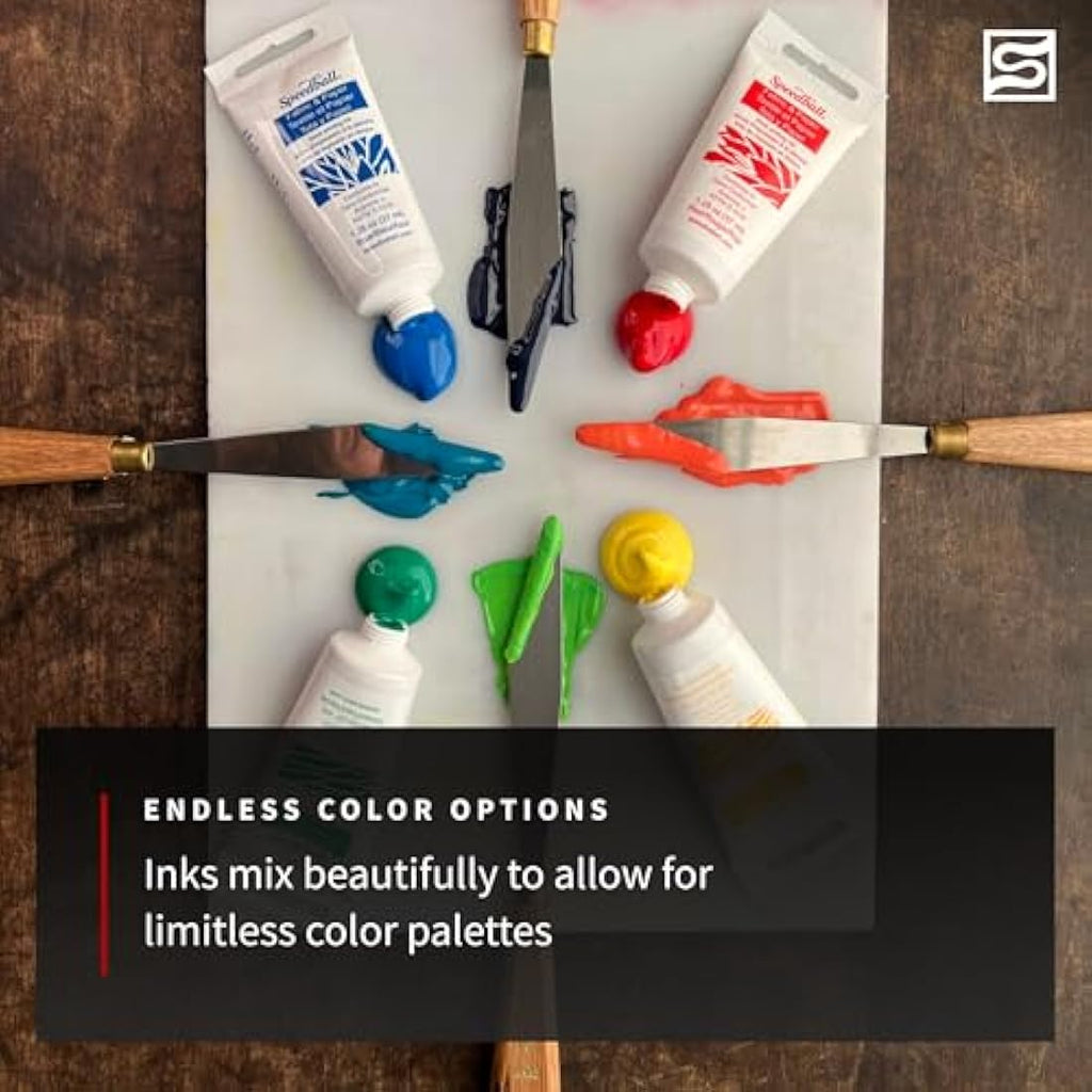 Speedball Fabric and Paper Block Printing Ink Set - 6 Colors, 1.25oz