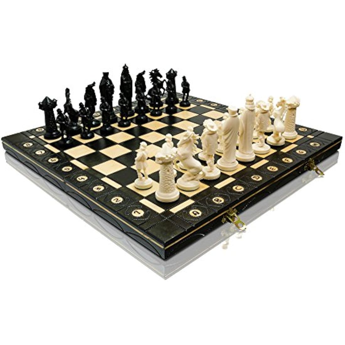 Viking Wooden Chess Set – 16 Inch Weighted Chrome Pieces