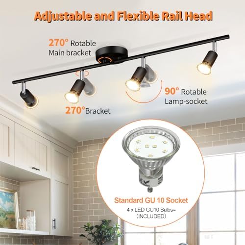 4-Way GU10 Ceiling Spotlight Bar | Matte Black Metal Light