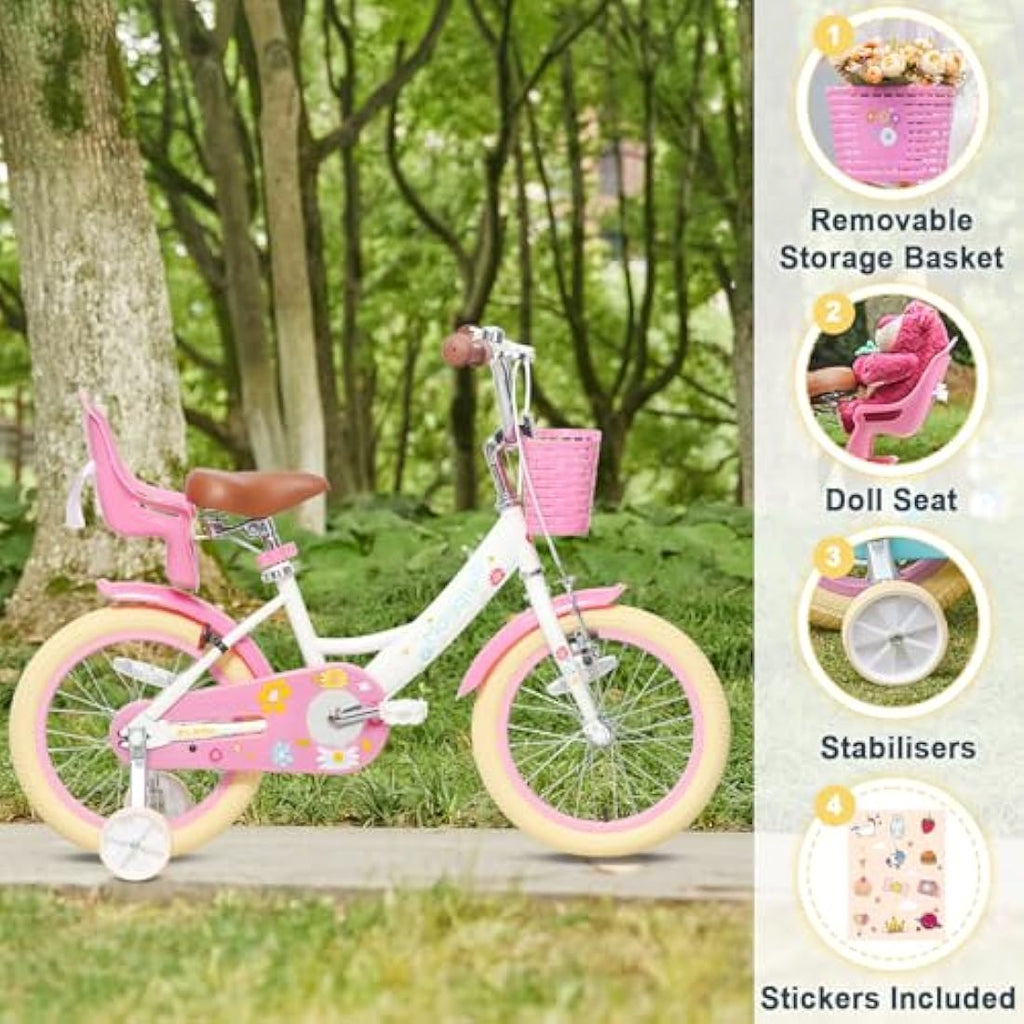 Glerc Maggie 12 Inch Girls Bicycle with Doll Seat and Basket