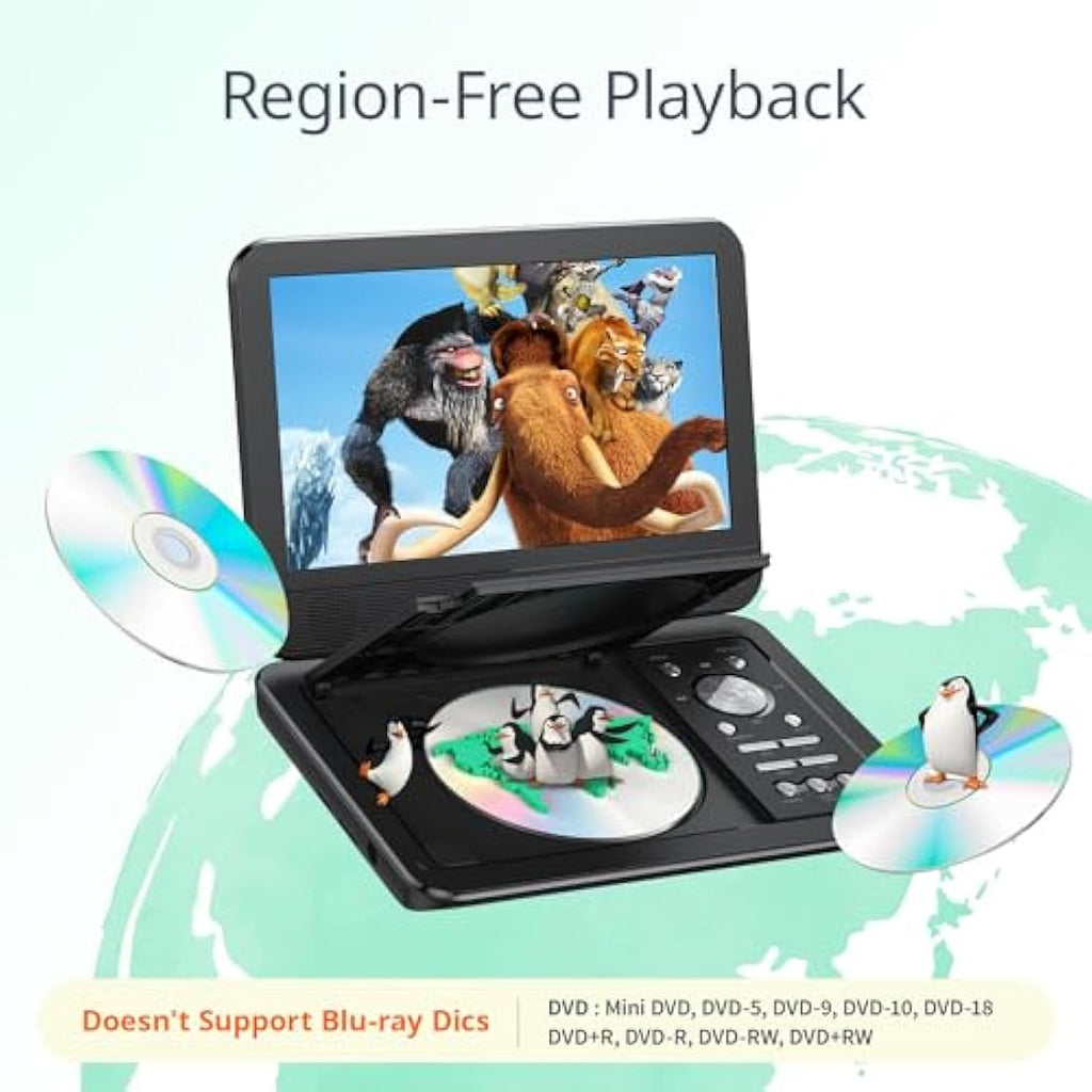 YOTON 10.5" Portable DVD Player – HD Swivel Screen & Rechargeable Battery