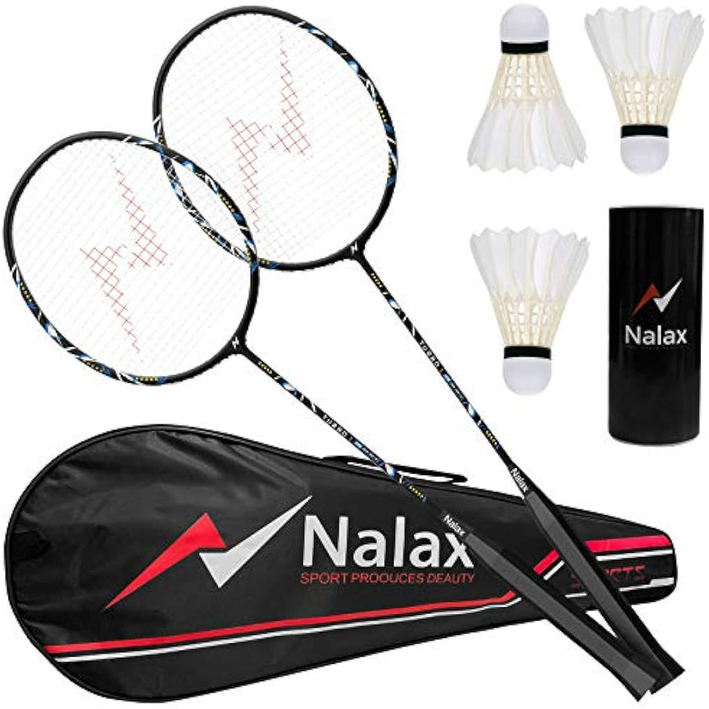 Nalax Carbon Fiber Badminton Set | 2 Lightweight Rackets with 3 Shuttlecocks