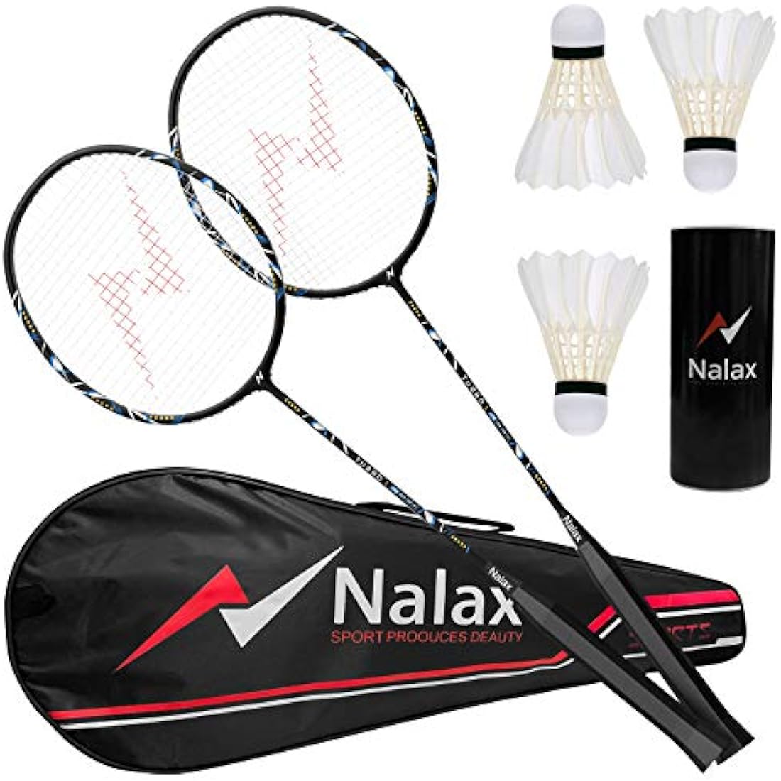 Nalax Carbon Fiber Badminton Set | 2 Lightweight Rackets with 3 Shuttlecocks
