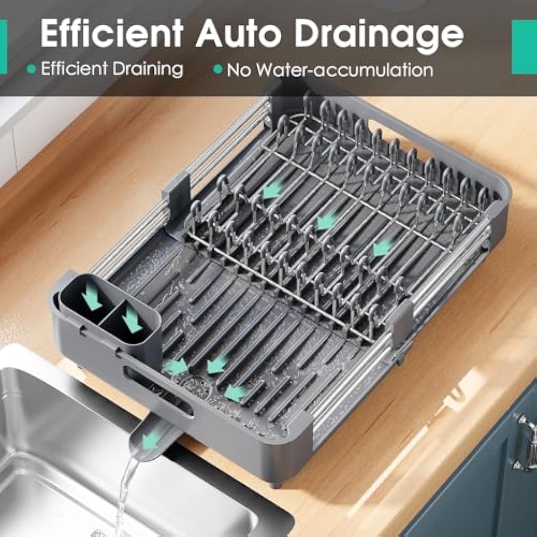 KINGRACK Extendable Dish Drying Rack | Stainless Steel Drainer in Gray