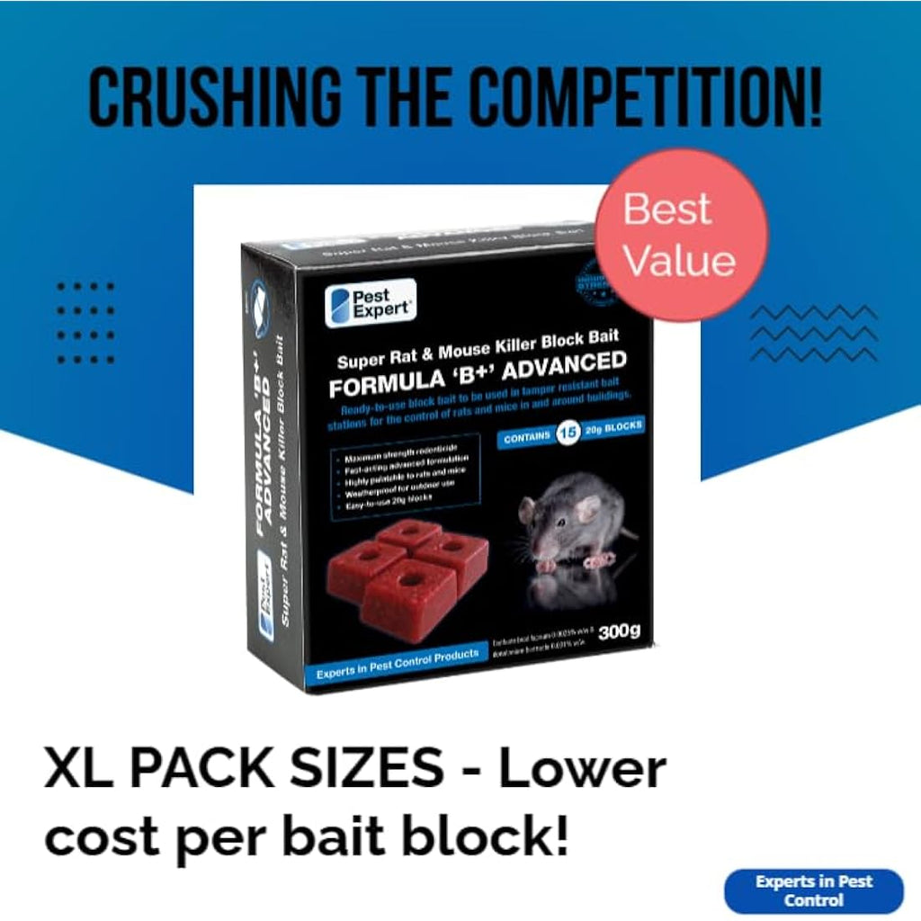 Pest Expert Formula B+ Rat & Mouse Killer | Brodifacoum Bait Blocks 600g