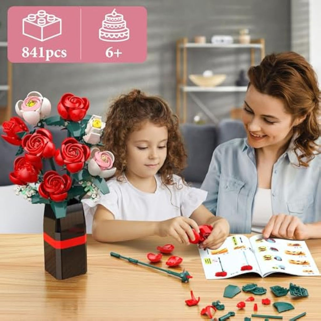 Jolof Store Rose Flower Bouquet Building Set – 841 PCS DIY Botanical Decor