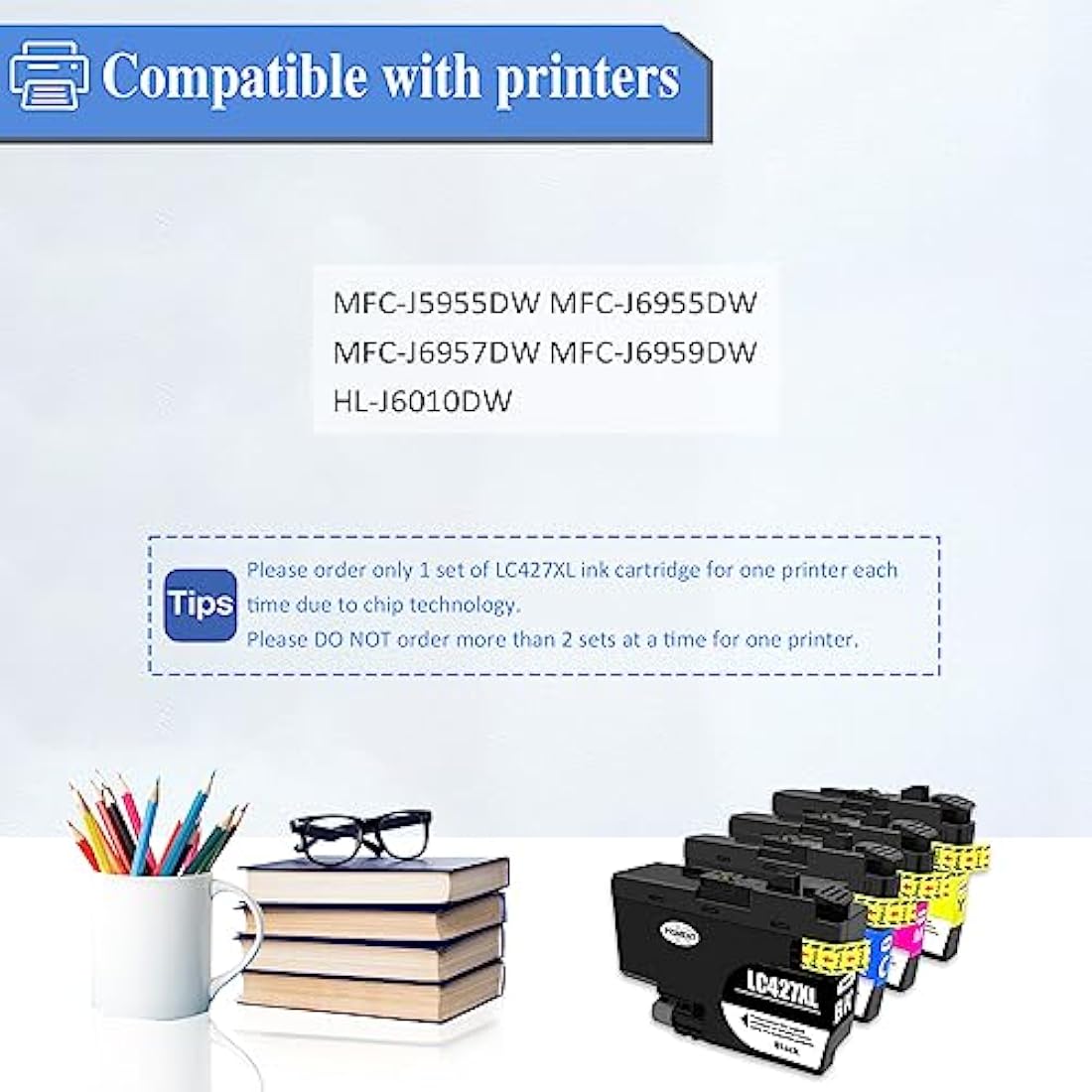 SHUOLEI LC427XL High Yield Ink Cartridges for Brother MFC-J6955DW | 4-Pack