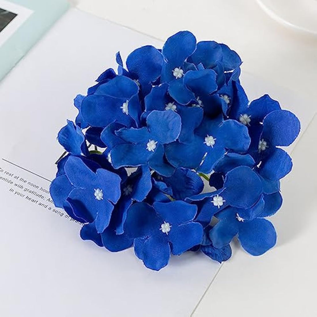 FagusHome 30 Pcs Silk Hydrangea Heads with Stems - Dark Blue Flowers