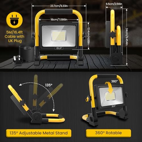 CLV 60W LED Work Light | 5200LM Portable Folding Floodlight | 5M Cable