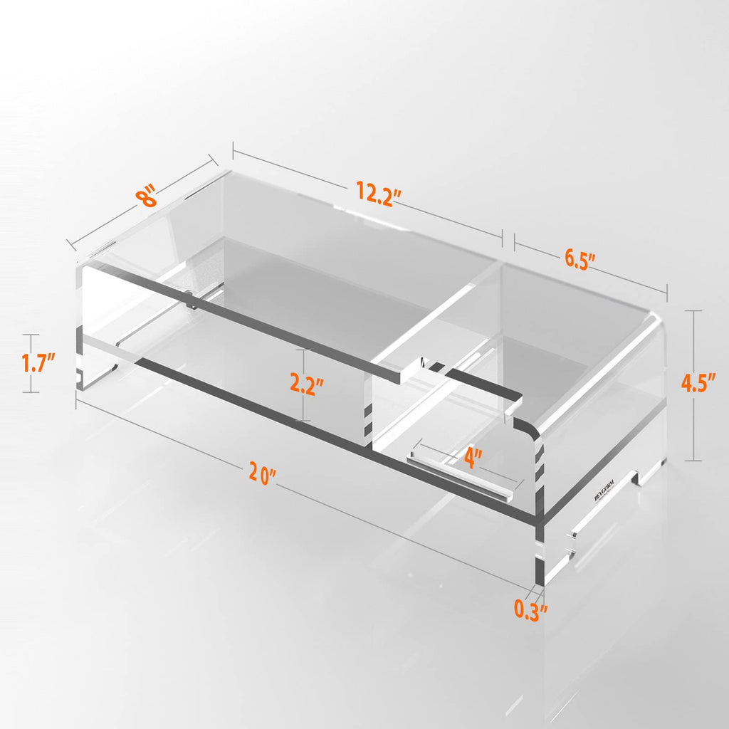 BEYGORM Acrylic Monitor Stand Riser, Wide 20", 2 Tier Computer with Storage, Desk Organizer Desktop Printer Laptop Storage Shelf Screen Holder Phone - image 2